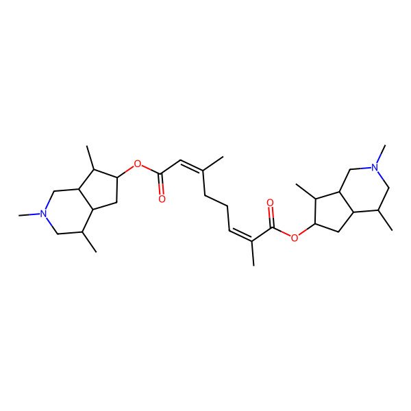 2D Structure of bis[(4R,4aS,6R,7S,7aR)-2,4,7-trimethyl-1,3,4,4a,5,6,7,7a-octahydrocyclopenta[c]pyridin-6-yl] (2E,6E)-2,6-dimethylocta-2,6-dienedioate