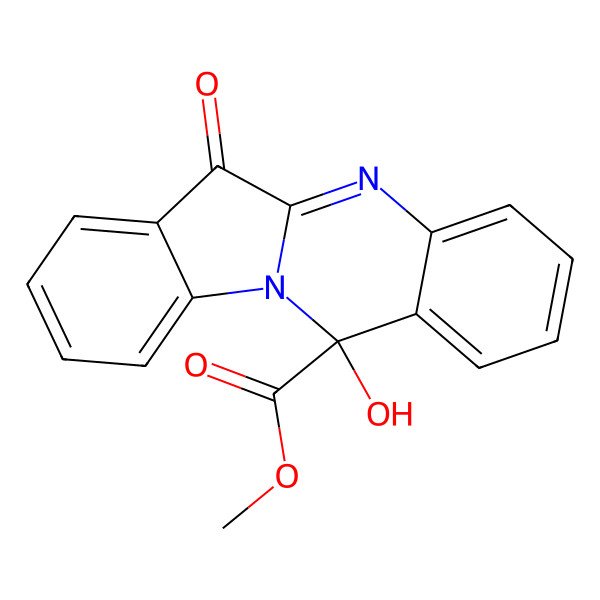 2D Structure of Indolo(2,1-b)quinazoline-12-carboxylic acid, 6,12-dihydro-12-hydroxy-6-oxo-, methyl ester