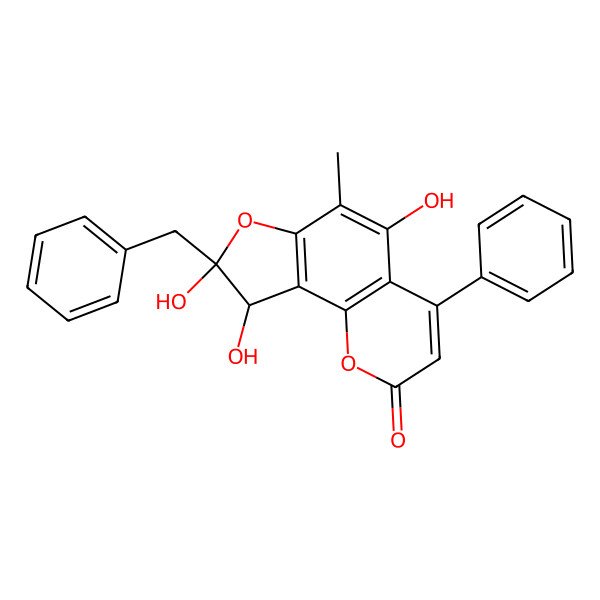2D Structure of (8R,9R)-8-benzyl-5,8,9-trihydroxy-6-methyl-4-phenyl-9H-furo[2,3-h]chromen-2-one