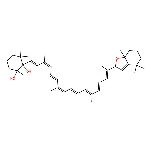 2D Structure of (1R,2S)-2-[(1E,3E,5E,7E,9E,11E,13E,15E)-16-[(2S,7aR)-4,4,7a-trimethyl-2,5,6,7-tetrahydro-1-benzofuran-2-yl]-3,7,12-trimethylheptadeca-1,3,5,7,9,11,13,15-octaenyl]-1,3,3-trimethylcyclohexane-1,2-diol