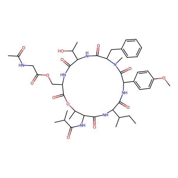 2D Structure of isobutyryl-DL-xiThr(1)-DL-xiIle-DL-nTyr(Me)-DL-N(Me)Phe-DL-xiThr-DL-Ser(2)-(1).Ac-Gly-(2)