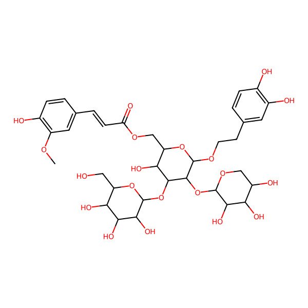 2D Structure of [(2R,3R,4S,5R,6R)-6-[2-(3,4-dihydroxyphenyl)ethoxy]-3-hydroxy-4-[(2S,3R,4S,5S,6R)-3,4,5-trihydroxy-6-(hydroxymethyl)oxan-2-yl]oxy-5-[(2R,3S,4R,5R)-3,4,5-trihydroxyoxan-2-yl]oxyoxan-2-yl]methyl (E)-3-(4-hydroxy-3-methoxyphenyl)prop-2-enoate