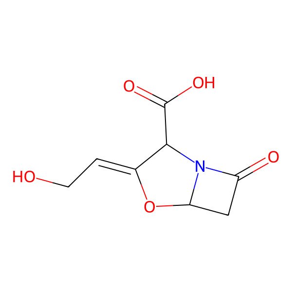 2D Structure of (2R,3E,5R)-3-(2-Hydroxyethylidene)-7-oxo-4-oxa-1-azabicyclo(3.2.0)heptane-2-carboxylic acid