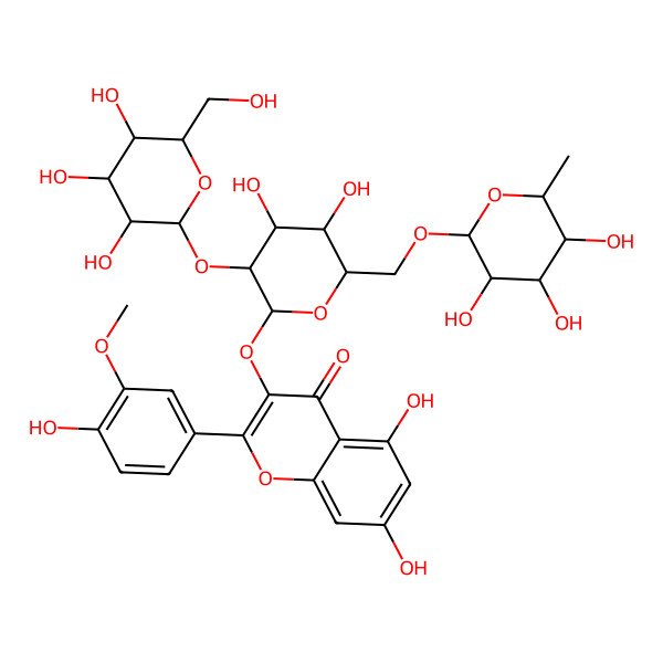 2D Structure of Isorhamnetin 3-O-[b-D-glucopyranosyl-(1->2)-[a-L-rhamnopyranosyl-(1->6)]-b-D-glucopyranoside]