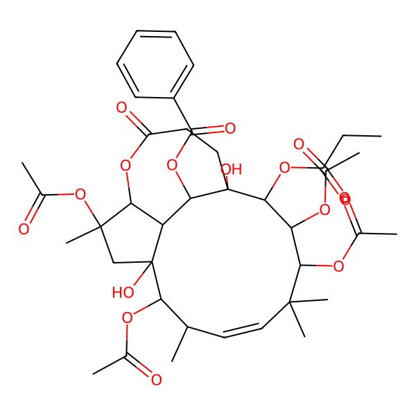 2D Structure of [(1S,2R,3S,4S,6Z,8S,9S,10R,12R,13R,18R,19S)-3,4,9,12-tetraacetyloxy-1,10-dihydroxy-5,5,8,12-tetramethyl-15-oxo-2-propanoyloxy-14-oxatricyclo[8.7.2.013,19]nonadec-6-en-18-yl] benzoate
