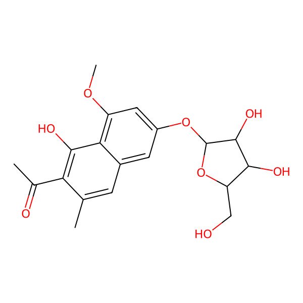2D Structure of Isotorachrysone-6-O-alpha-D-ribofuranoside