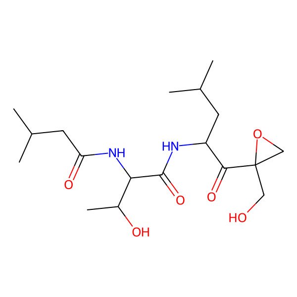 2D Structure of N-[3-hydroxy-1-[[1-[2-(hydroxymethyl)oxiran-2-yl]-4-methyl-1-oxopentan-2-yl]amino]-1-oxobutan-2-yl]-3-methylbutanamide