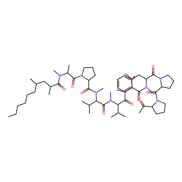 2D Structure of N-[1-[[1-[[1-[[1-[2-(2-acetylpyrrolidine-1-carbonyl)pyrrolidin-1-yl]-1-oxo-3-phenylpropan-2-yl]-methylamino]-3-methyl-1-oxobutan-2-yl]-methylamino]-3-methyl-1-oxobutan-2-yl]-methylamino]-3-methyl-1-oxobutan-2-yl]-1-[2-[2,4-dimethyldecanoyl(methyl)amino]propanoyl]-N-methylpyrrolidine-2-carboxamide