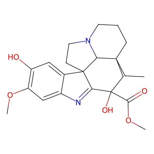 2D Structure of methyl (1R,10R,12S,19S)-12-ethyl-4,10-dihydroxy-5-methoxy-8,16-diazapentacyclo[10.6.1.01,9.02,7.016,19]nonadeca-2,4,6,8-tetraene-10-carboxylate