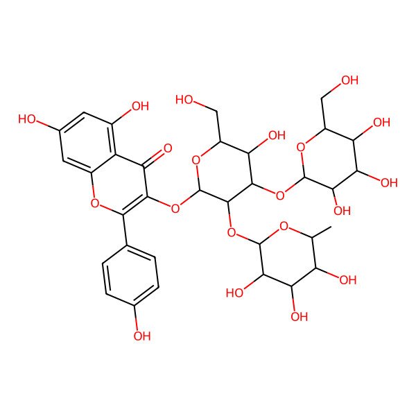 2D Structure of Kaempferol 3-glucosyl(1-3)rhamnosyl(1-6)galactoside 2D Structure of Kaempferol 3-glucosyl(1-3)rhamnosyl(1-6)galactoside
