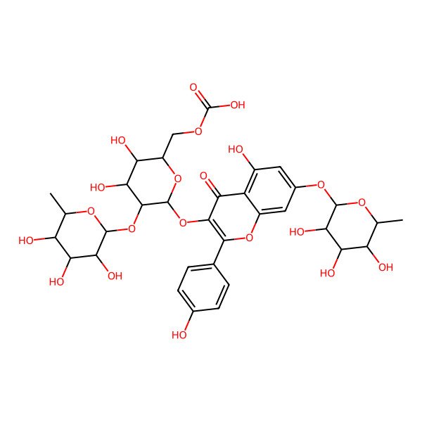 2D Structure of Kaempferol 3-O-(2''-rhamnosyl-6''-acetyl-galactoside) 7-O-rhamnoside 2D Structure of Kaempferol 3-O-(2''-rhamnosyl-6''-acetyl-galactoside) 7-O-rhamnoside