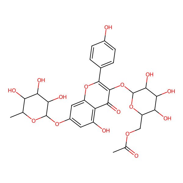 2D Structure of Kaempferol 3-O-(6''-acetyl-galactoside) 7-O-rhamnoside 2D Structure of Kaempferol 3-O-(6''-acetyl-galactoside) 7-O-rhamnoside