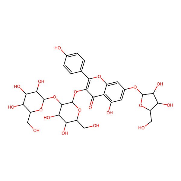 2D Structure of Kaempferol 3-sophoroside-7-alpha-L-arabinofuranoside 2D Structure of Kaempferol 3-sophoroside-7-alpha-L-arabinofuranoside