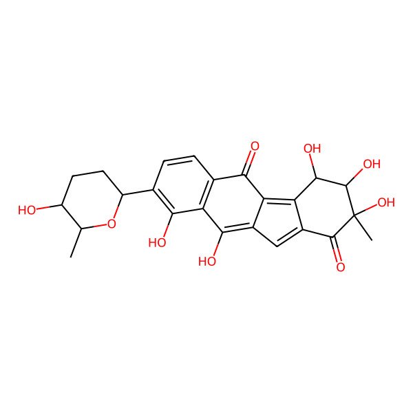 2D Structure of (2S,3R,4S)-2,3,4,9,10-pentahydroxy-8-[(2R,5S,6R)-5-hydroxy-6-methyloxan-2-yl]-2-methyl-3,4-dihydrobenzo[h]fluorene-1,5-dione