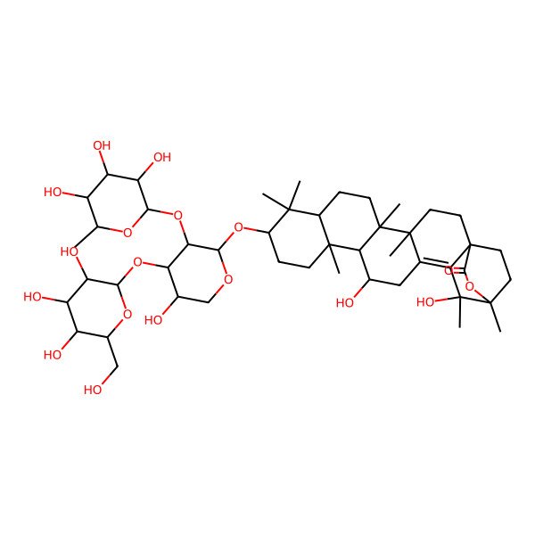 2D Structure of 15,19-Dihydroxy-10-[5-hydroxy-4-[3,4,5-trihydroxy-6-(hydroxymethyl)oxan-2-yl]oxy-3-(3,4,5-trihydroxy-6-methyloxan-2-yl)oxyoxan-2-yl]oxy-4,5,9,9,13,19,20-heptamethyl-21-oxahexacyclo[18.2.2.01,18.04,17.05,14.08,13]tetracos-17-en-22-one