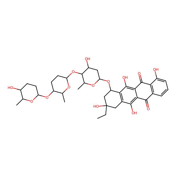 2D Structure of L-rhodinose-L-rhodinose-2-deoxy-L-fucose-10-decarbomethoxy-epsilon-rhodomycinone