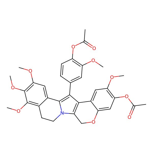2D Structure of [4-(7-Acetyloxy-8,16,17,18-tetramethoxy-4-oxa-1-azapentacyclo[11.8.0.02,11.05,10.014,19]henicosa-2(11),5,7,9,12,14,16,18-octaen-12-yl)-2-methoxyphenyl] acetate