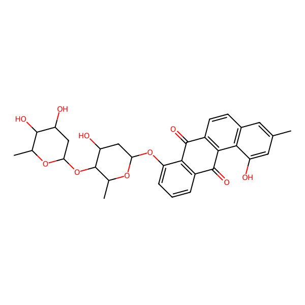 2D Structure of 8-[(2S,4R,5S,6R)-5-[(2S,4R,5S,6R)-4,5-dihydroxy-6-methyloxan-2-yl]oxy-4-hydroxy-6-methyloxan-2-yl]oxy-1-hydroxy-3-methylbenzo[a]anthracene-7,12-dione
