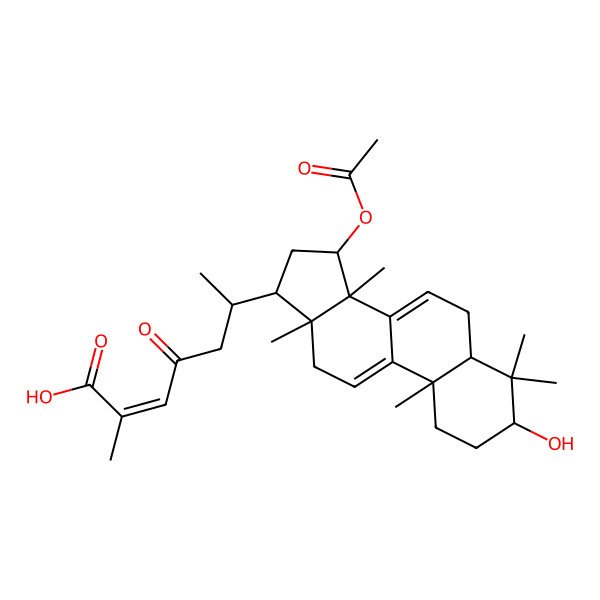 2D Structure of Lanosta-7,9(11),24-trien-26-oic acid, 15-(acetyloxy)-3-hydroxy-23-oxo-, (3alpha,15alpha,24E)-