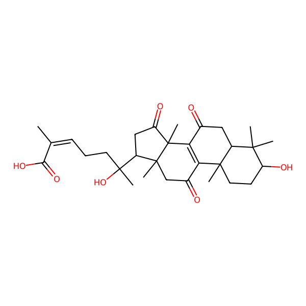 2D Structure of Lanosta-8,24-dien-26-oic acid, 3,20-dihydroxy-7,11,15-trioxo-, (3beta,20xi,24E)-