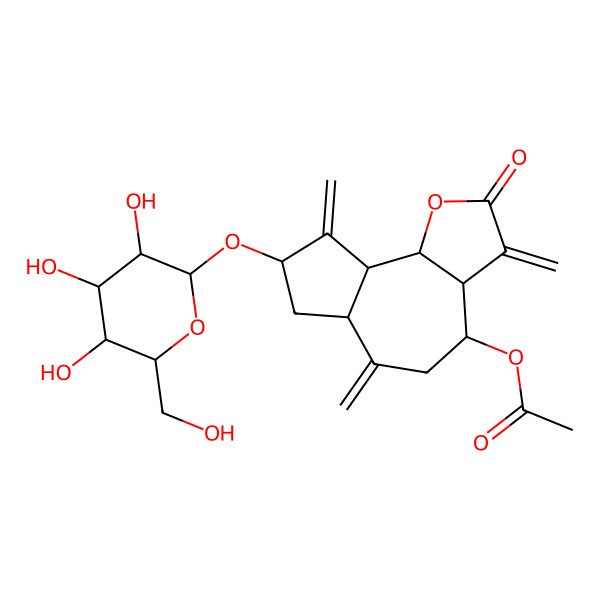 2D Structure of [(3aR,4R,6aR,8S,9aR,9bR)-3,6,9-trimethylidene-2-oxo-8-[(2R,3R,4S,5S,6R)-3,4,5-trihydroxy-6-(hydroxymethyl)oxan-2-yl]oxy-3a,4,5,6a,7,8,9a,9b-octahydroazuleno[4,5-b]furan-4-yl] acetate