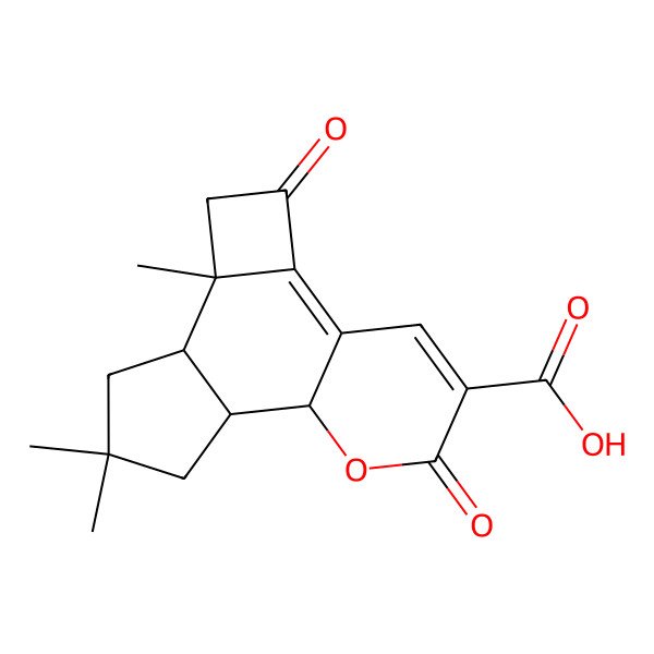 2D Structure of (5R,6S)-5,8,8-trimethyl-3,13-dioxo-12-oxatetracyclo[9.4.0.02,5.06,10]pentadeca-1,14-diene-14-carboxylic acid
