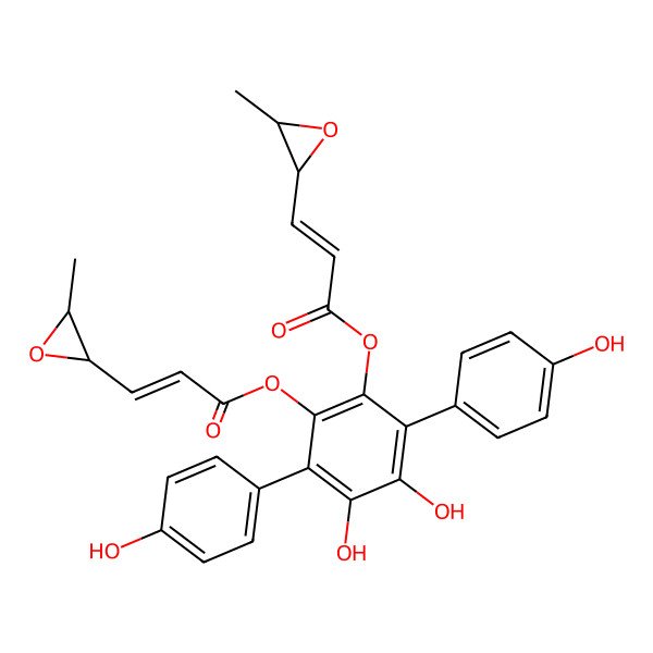 2D Structure of [3,4-dihydroxy-2,5-bis(4-hydroxyphenyl)-6-[(Z)-3-[(2R,3S)-3-methyloxiran-2-yl]prop-2-enoyl]oxyphenyl] (Z)-3-[(2R,3S)-3-methyloxiran-2-yl]prop-2-enoate