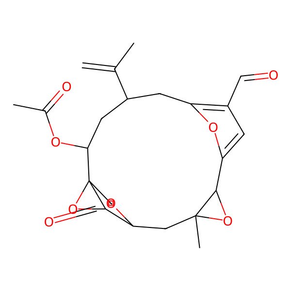 2D Structure of (1R,2S,4S,10R,12R,14R,15R)-2-(Acetyloxy)-12-methyl-4-(1-methylethenyl)-17-oxo-11,16,18,19-tetraoxapentacyclo(12.2.2.16,9.01,15.010,12)nonadeca-6,8-diene-7-carboxaldehyde