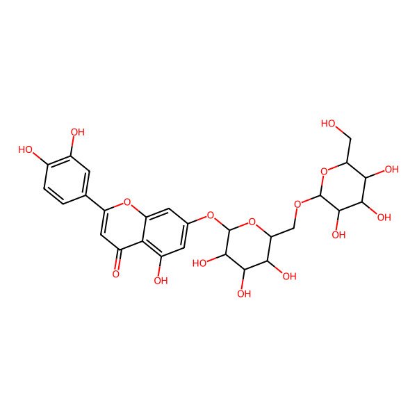 2D Structure of 2-(3,4-dihydroxyphenyl)-5-hydroxy-7-[(2S,4S,5S)-3,4,5-trihydroxy-6-[[(2R,4S,5R)-3,4,5-trihydroxy-6-(hydroxymethyl)oxan-2-yl]oxymethyl]oxan-2-yl]oxychromen-4-one