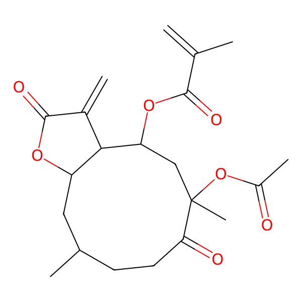 2D Structure of 2-Propenoic acid, 2-methyl-, (3aS,4S,6R,10S,11aR)-6-(acetyloxy)dodecahydro-6,10-dimethyl-3-methylene-2,7-dioxocyclodeca(b)furan-4-yl ester