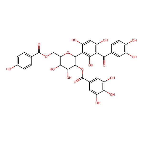 2D Structure of Maclurin 3-C-(2''-galloyl-6''-p-hydroxybenzoyl-glucoside)