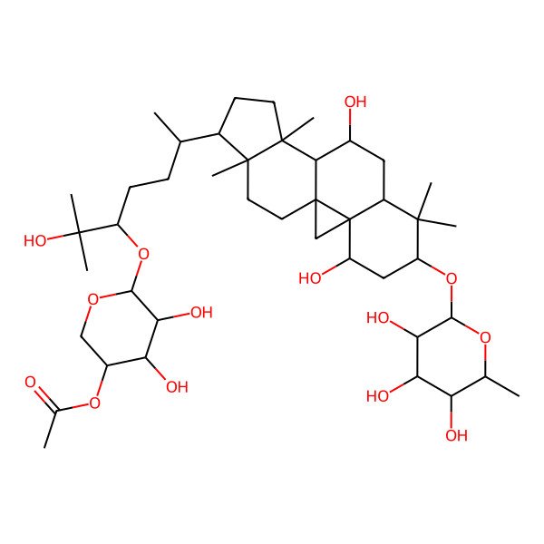 2D Structure of [(3R,4R,5R,6S)-6-[(3S,6R)-6-[(1S,3S,4S,6S,8S,10S,11S,12S,15R,16R)-4,10-dihydroxy-7,7,12,16-tetramethyl-6-[(2R,3R,4R,5R,6S)-3,4,5-trihydroxy-6-methyloxan-2-yl]oxy-15-pentacyclo[9.7.0.01,3.03,8.012,16]octadecanyl]-2-hydroxy-2-methylheptan-3-yl]oxy-4,5-dihydroxyoxan-3-yl] acetate