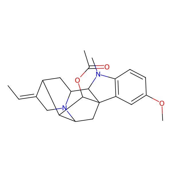 2D Structure of [(1R,9R,10S,12R,13E,16S)-13-ethylidene-4-methoxy-8-methyl-8,15-diazahexacyclo[14.2.1.01,9.02,7.010,15.012,17]nonadeca-2(7),3,5-trien-18-yl] acetate