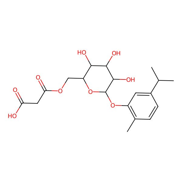 2D Structure of 3-oxo-3-[[(2R,3S,4S,5R,6S)-3,4,5-trihydroxy-6-(2-methyl-5-propan-2-ylphenoxy)oxan-2-yl]methoxy]propanoic acid