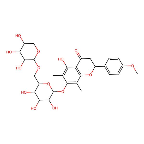 2D Structure of 5,7-Dihydroxy-4'-methoxy-6,8-di-C-methylflavanone 7-O-alpha-L-arabinopyranosyl-(1->6)-beta-D-glucopyranoside