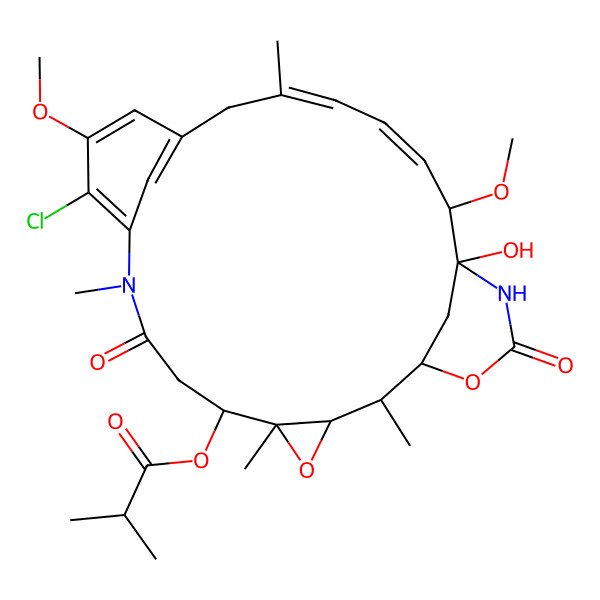 2D Structure of [(1S,2R,3S,5S,6S,16Z,18Z,20R,21S)-11-Chloro-21-hydroxy-12,20-dimethoxy-2,5,9,16-tetramethyl-8,23-dioxo-4,24-dioxa-9,22-diazatetracyclo[19.3.1.110,14.03,5]hexacosa-10,12,14(26),16,18-pentaen-6-yl] 2-methylpropanoate