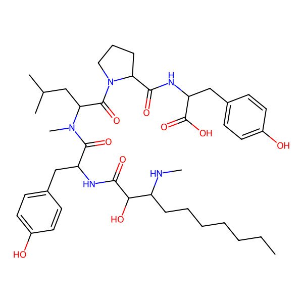 2D Structure of Me-bAla(2R-OH,3R-heptyl)-Tyr-N(Me)Leu-Pro-DL-Tyr-OH