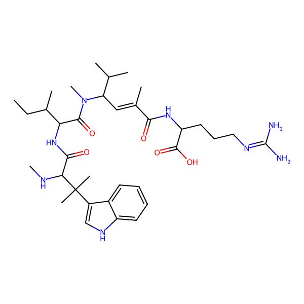 2D Structure of Me-D-Trp(b,b-diMe)-aIle-Unk-Arg-OH