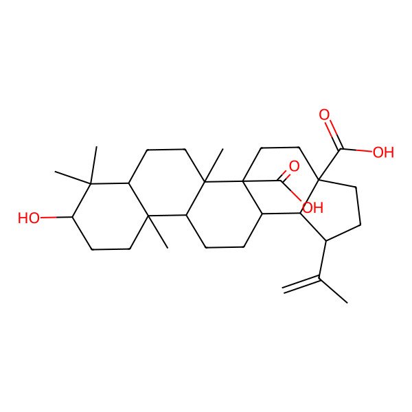 2D Structure of (1R,3aS,5aS,5bR,7aR,9S,11aR,11bR,13aR,13bR)-9-hydroxy-5b,8,8,11a-tetramethyl-1-prop-1-en-2-yl-1,2,3,4,5,6,7,7a,9,10,11,11b,12,13,13a,13b-hexadecahydrocyclopenta[a]chrysene-3a,5a-dicarboxylic acid