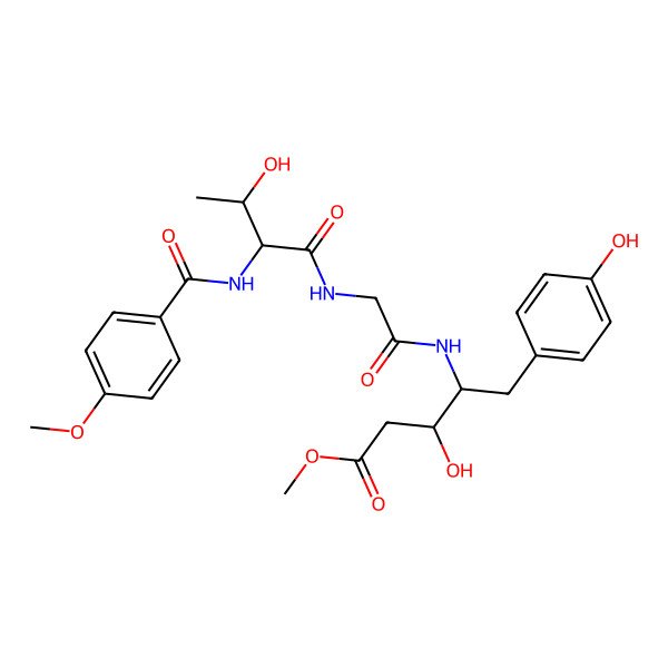 2D Structure of methyl (3S,4S)-3-hydroxy-4-[[2-[[(2S,3R)-3-hydroxy-2-[(4-methoxybenzoyl)amino]butanoyl]amino]acetyl]amino]-5-(4-hydroxyphenyl)pentanoate