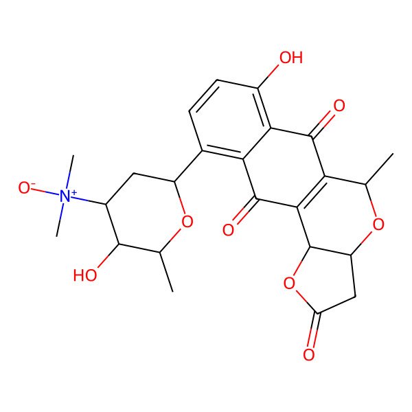 2D Structure of (2R,3S,4R,6R)-3-Hydroxy-6-[(11R,15R,17R)-4-hydroxy-17-methyl-2,9,13-trioxo-12,16-dioxatetracyclo[8.7.0.03,8.011,15]heptadeca-1(10),3,5,7-tetraen-7-yl]-N,N,2-trimethyloxan-4-amine oxide