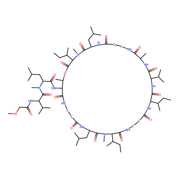2D Structure of MeOAc-D-Val-D-N(Me)Leu-aThr(1)-bAla-Leu-N(Me)aIle-bAla-aIle-Val-DL-Ala-bAla-DL-Leu-D-N(Me)Ile-(1)