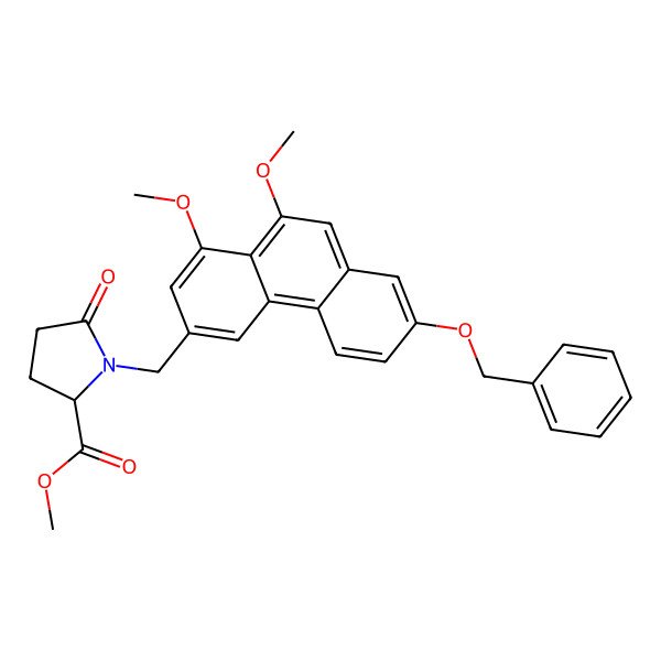2D Structure of Methyl 1-[(1,10-dimethoxy-7-phenylmethoxyphenanthren-3-yl)methyl]-5-oxopyrrolidine-2-carboxylate