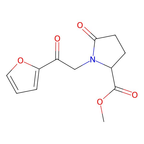 2D Structure of Methyl 1-[2-(furan-2-yl)-2-oxoethyl]-5-oxopyrrolidine-2-carboxylate