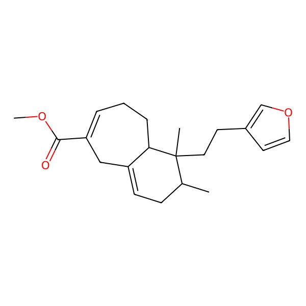2D Structure of Methyl 1-[2-(furan-3-yl)ethyl]-1,2-dimethyl-2,3,5,8,9,9a-hexahydrobenzo[7]annulene-6-carboxylate