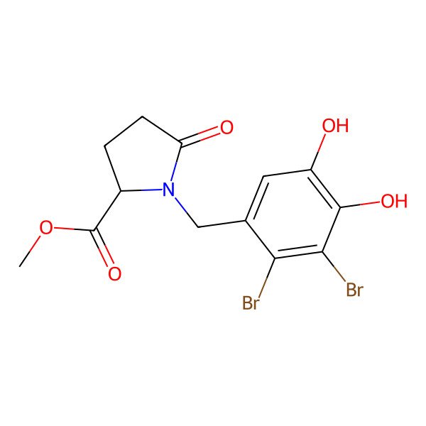 2D Structure of Methyl 1-[(2,3-dibromo-4,5-dihydroxyphenyl)methyl]-5-oxopyrrolidine-2-carboxylate