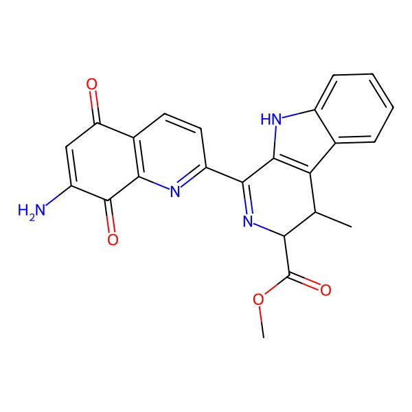 2D Structure of methyl 1-(7-amino-5,8-dioxoquinolin-2-yl)-4-methyl-4,9-dihydro-3H-pyrido[3,4-b]indole-3-carboxylate