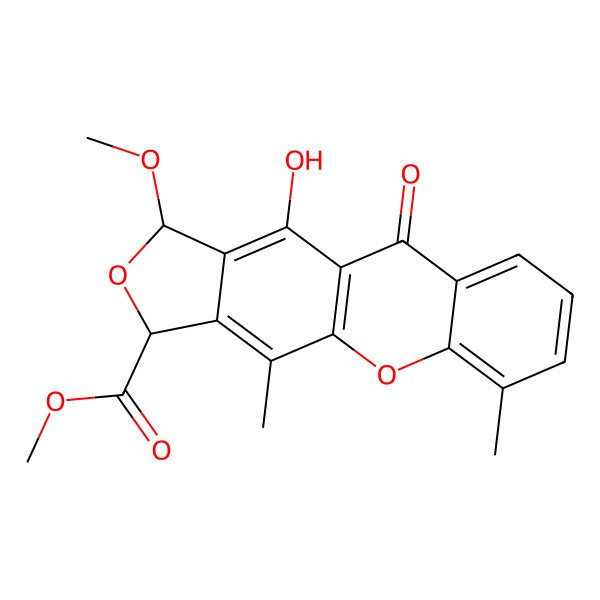 2D Structure of Methyl 11-hydroxy-1-methoxy-4,6-dimethyl-10-oxo-1,3-dihydrofuro[3,4-b]xanthene-3-carboxylate