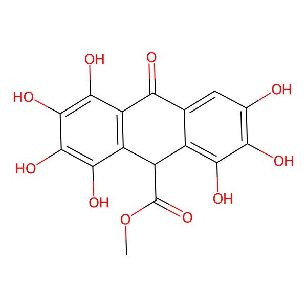 2D Structure of methyl 1,2,3,4,6,7,8-heptahydroxy-10-oxo-9H-anthracene-9-carboxylate