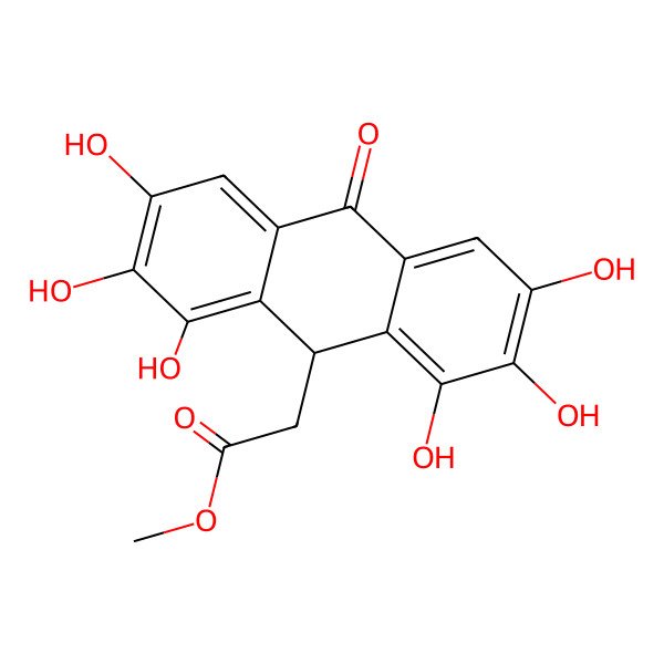2D Structure of Methyl (1,2,3,6,7,8-hexahydroxy-10-oxo-9,10-dihydroanthracen-9-yl)acetate